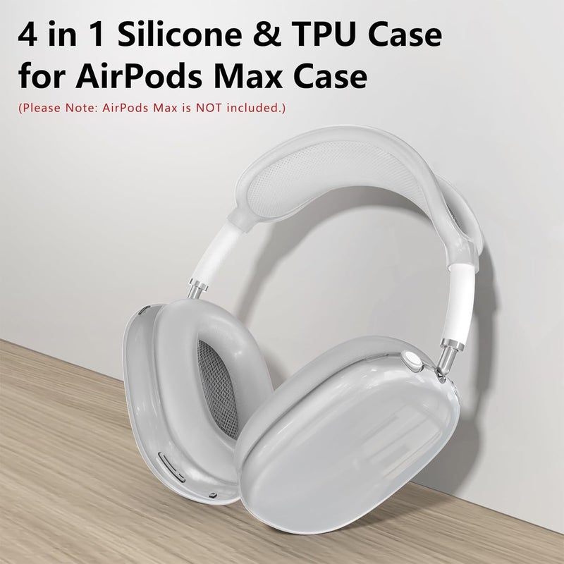 MINDRESY [4 in 1] Silicone Case Cover for AirPods Max Headphones,Clear Soft TPU Ear Cups Cover/Ear Pad Case Cover/Headband Cover for AirPods Max (2024/2020),Transparent Accessories for AirPod Max (USB-C),Foggy - Image 2
